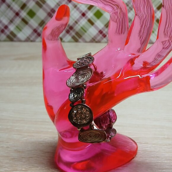 Vintage Bronze Tone Brown Flat Bead Stretch Bracelet Cuff #27 - Picture 13 of 13